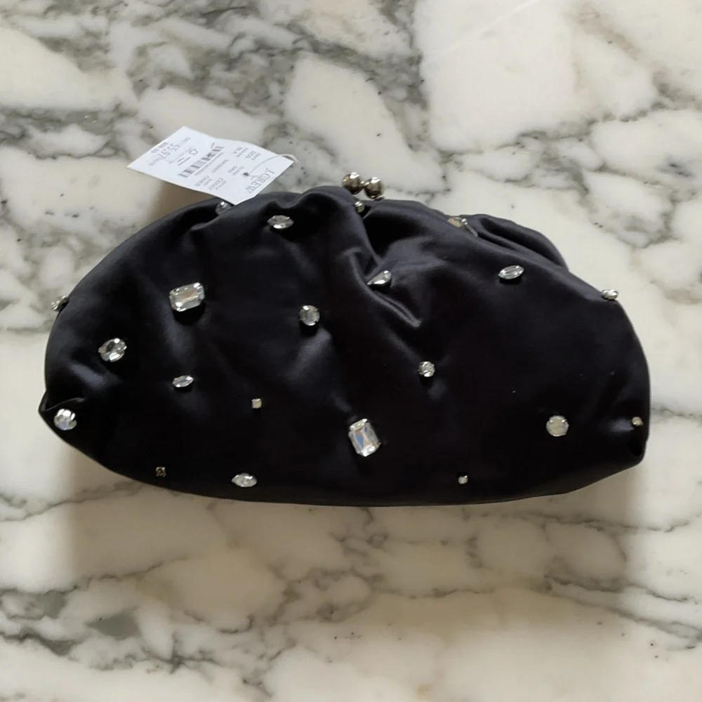 NWT J Crew Satin rhinestone clutch missing 4 rhinestones